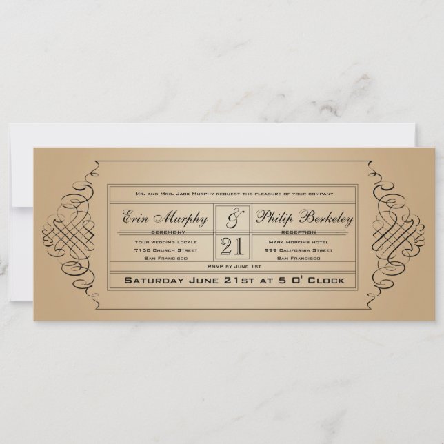 Invitation vintage de billet de mariage (Devant)