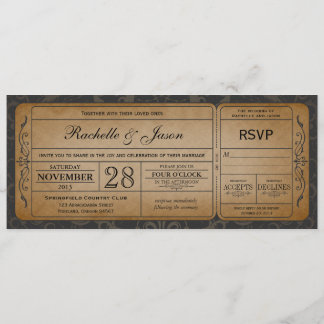 Invitation vintage de billet de mariage avec RSVP