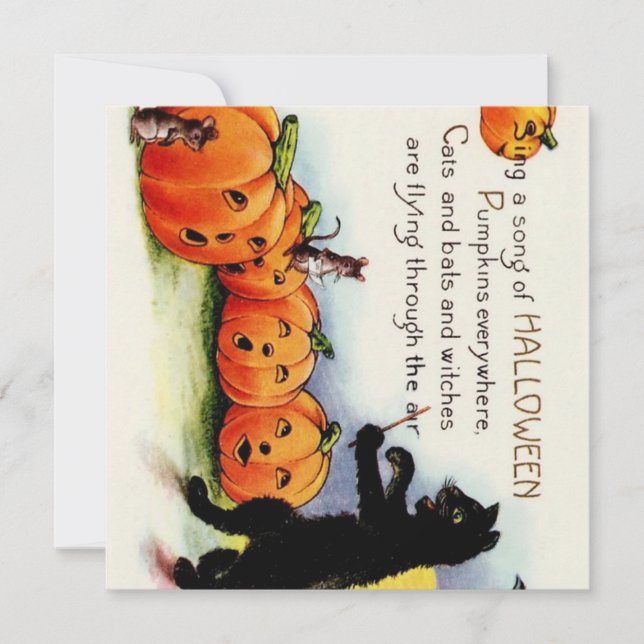 Invitation vintage de chat de citrouilles de chant (Devant)