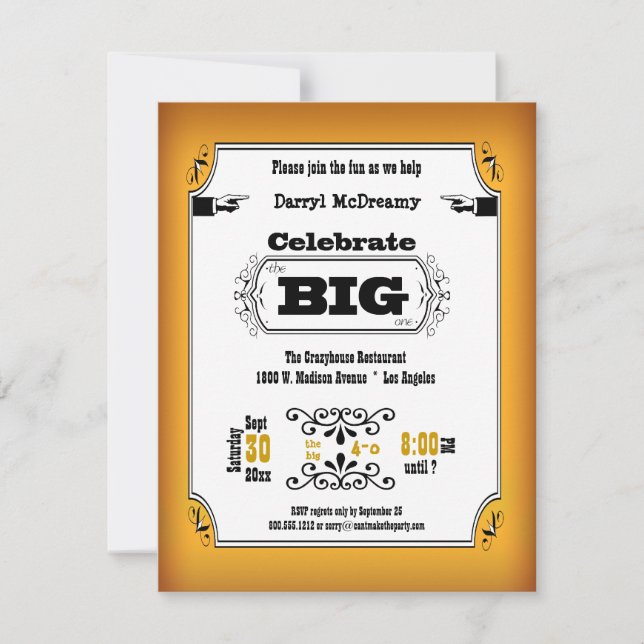 Invitation vintage de fête d'anniversaire (Devant)