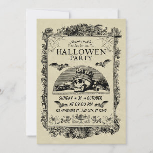 Invitation vintage de fête d'Halloween noire et cr