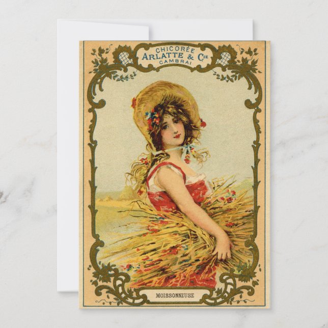 Invitation vintage de filles de récolte (Devant)