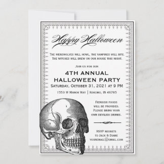 Invitation vintage de Halloween de crâne noir et