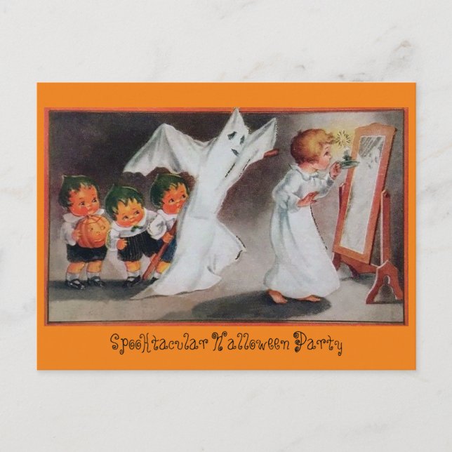 Invitation vintage de la Fille d'Halloween (Devant)