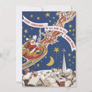 Invitation vintage de Noël du Père Noël en traînea