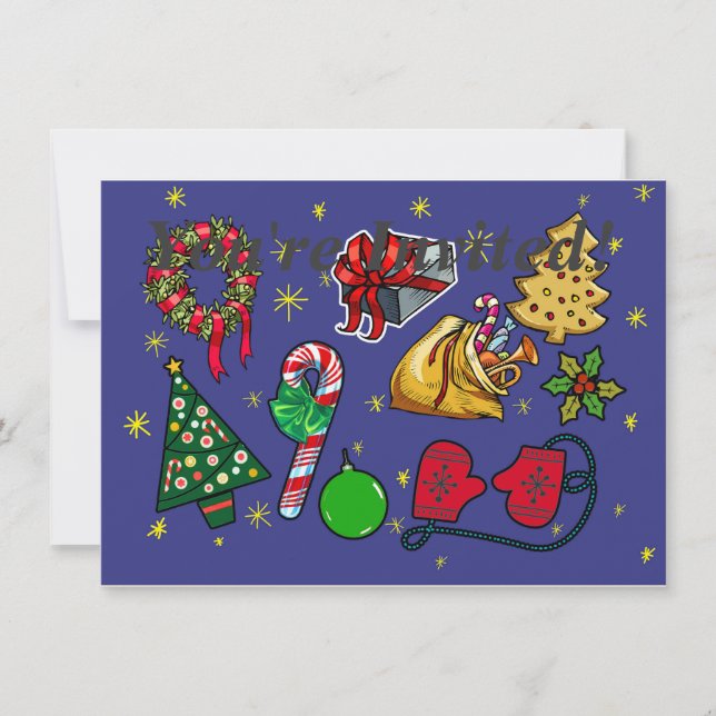 Invitation Vintage de Noël rétro couleur bleu rouge vert (Devant)