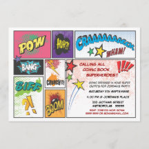Invitation vintage de partie de superhéros de