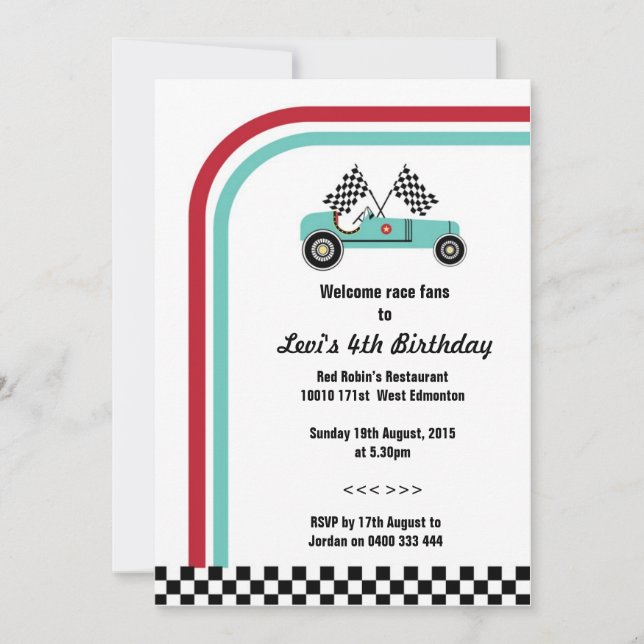 Invitation vintage de voiture de course (Devant)