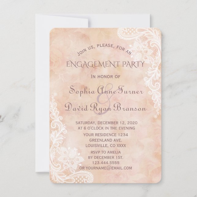 Invitation Vintage dentelle Rose vieux papier (Devant)