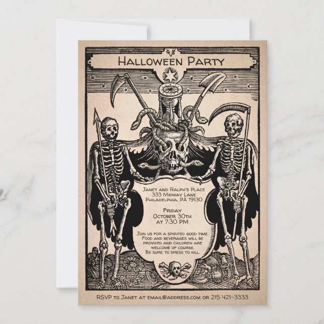 Invitation Vintage Déplaisant personnalisable Squelette Invit (Devant)