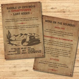 Invitation Vintage Dernière Rodéo Rustique Cowboy Bachelor Pa