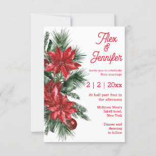 Invitation vintage design poinsettia et pinède mariage