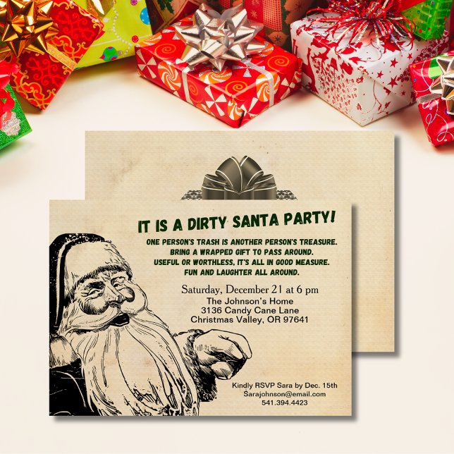 Invitation Vintage Dirty Père Noël échange de cadeaux (Vintage Dirty Santa Gift Exchange Party Invitation)