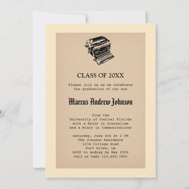 Invitation vintage d'obtention du diplôme de (Devant)