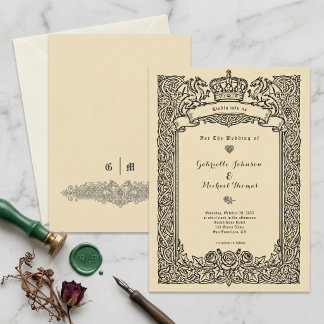 Invitation Vintage Dragon Crown Celtic Knot Cream Wedding 