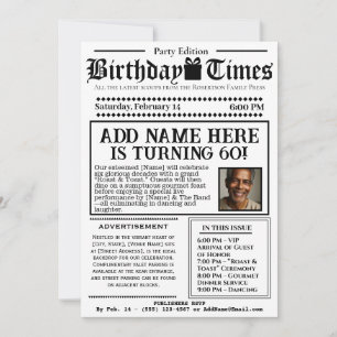 Invitation vintage du journal "The Birthday Times"