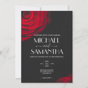Invitation Vintage écarlate rouge rose pétale mariage