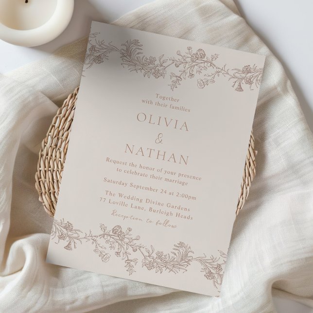 Invitation Vintage Elegance: Neutral Tones Floral Wedding (Créateur téléchargé)