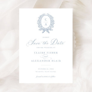 Invitation Vintage Elegant Leave Crest Monogramme Enregistrer
