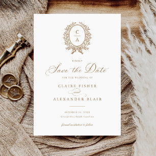 Invitation Vintage Elegant Leave Crest Monogramme Enregistrer