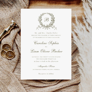 Invitation Vintage Élégant Mariage de monogramme de chêne d'o