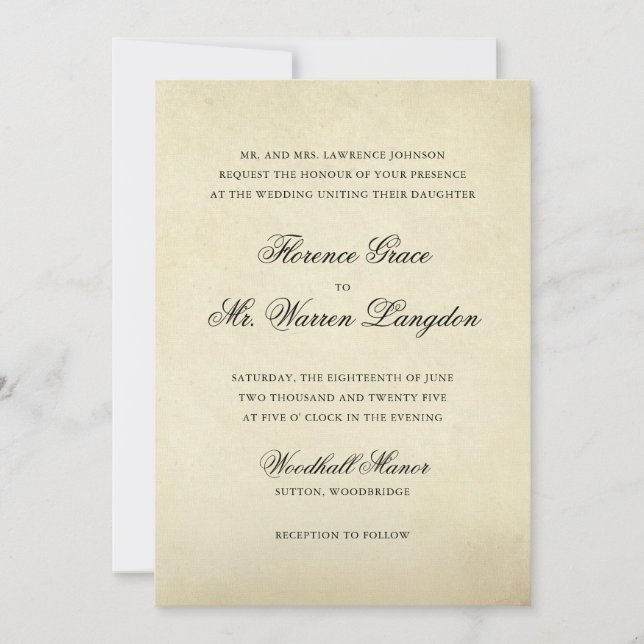 Invitation Vintage Élégant Mariage formel (Devant)