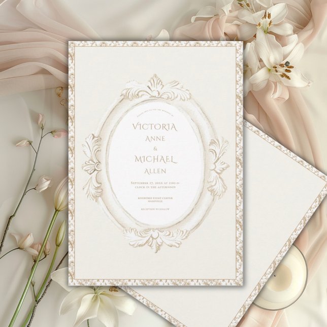 Invitation Vintage Elegant Neutral Damask Wedding (Créateur téléchargé)