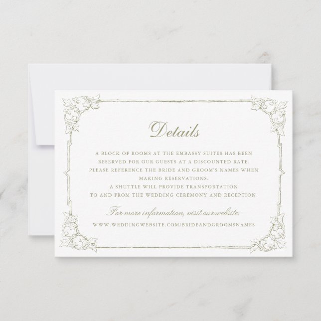 Invitation Vintage Elegant Orament Frame Détails du Mariage (Devant)