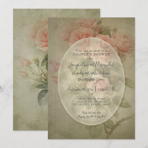 Invitation Vintage Elégant Rose Floral Sage Green Foliage Bee