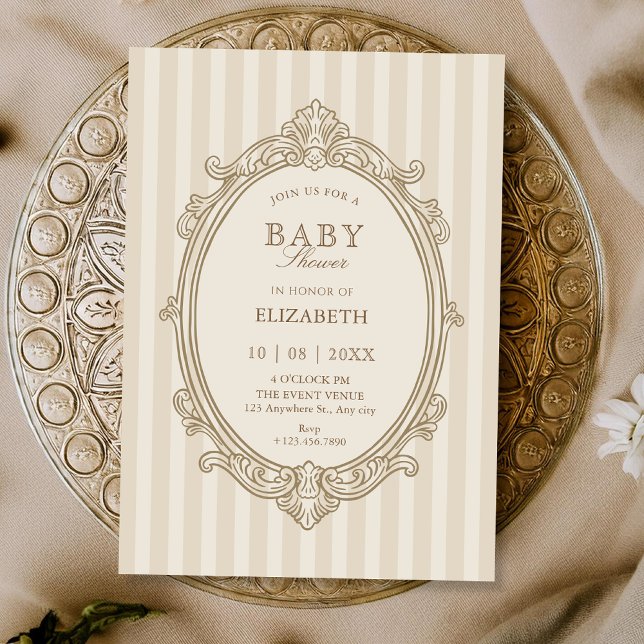 Invitation Vintage elegant soft beige baby shower (Créateur téléchargé)