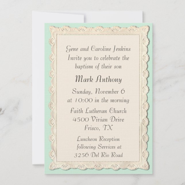 Invitation vintage élégante de baptême de (Devant)