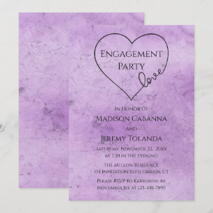 Invitation Vintage Engagement Party Purple Aquarelle Coeur