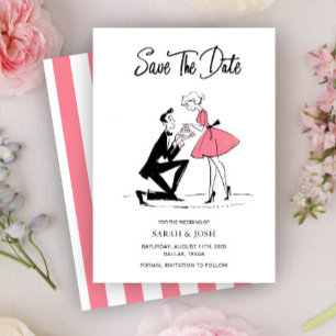Invitation Vintage Enregistrer La Date Moderne Main Rose Tiré