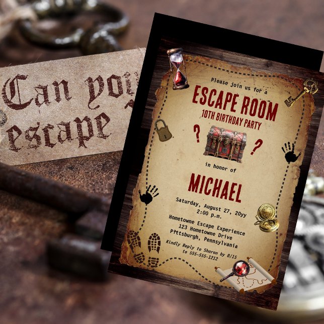 Invitation Vintage Escape Room Mystère Anniversaire (Vintage Style Escape Room Mystery Birthday Party Invitation -- Kids or Adults)