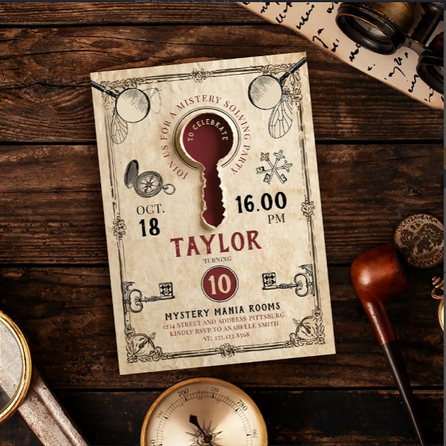 Invitation Vintage Escape Room Mystery Solutionner Detective  (Créateur téléchargé)