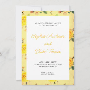Invitation Vintage et élégant Mariage Floral Jaune