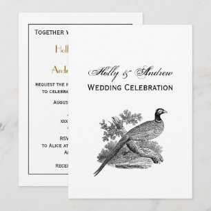 Invitation Vintage faisan Jeu Oiseau Dessin BW