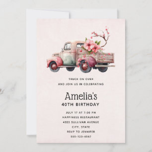 Invitation Vintage Farmer's Truck Pink Anniversaire