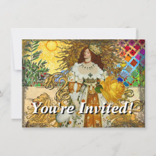 Invitation Vintage femme Soleil d'or : Leo Zodiac Collage Art