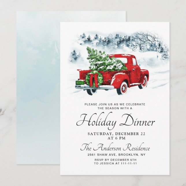 Invitation Vintage Ferme Rouge Camion Noël Dîner de Noël (Devant / Derrière)