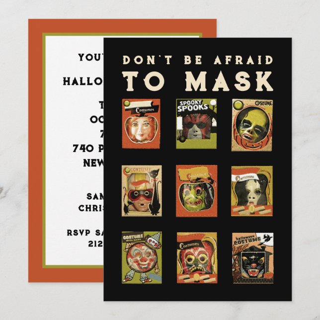 Invitation Vintage fête d'Halloween (Devant / Derrière)