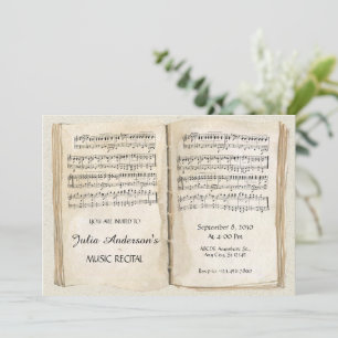 Invitation vintage feuille de musique page récital