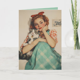 Invitation Vintage fille avec chat