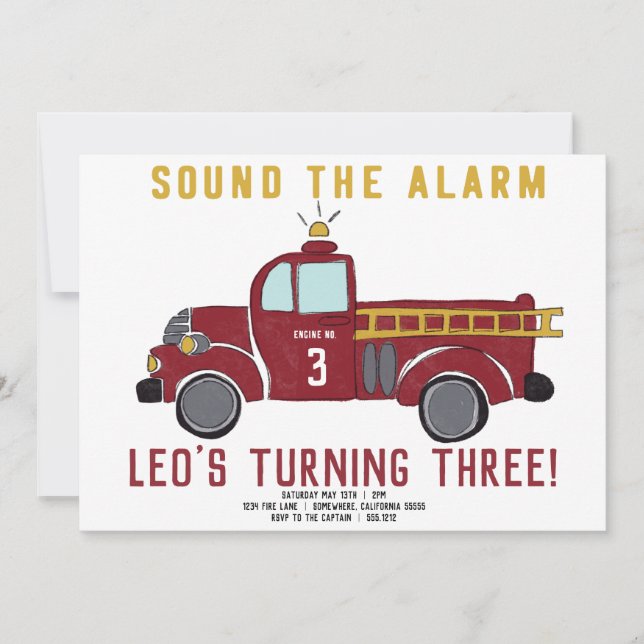 INVITATION vintage FIRETRUCK (Devant)