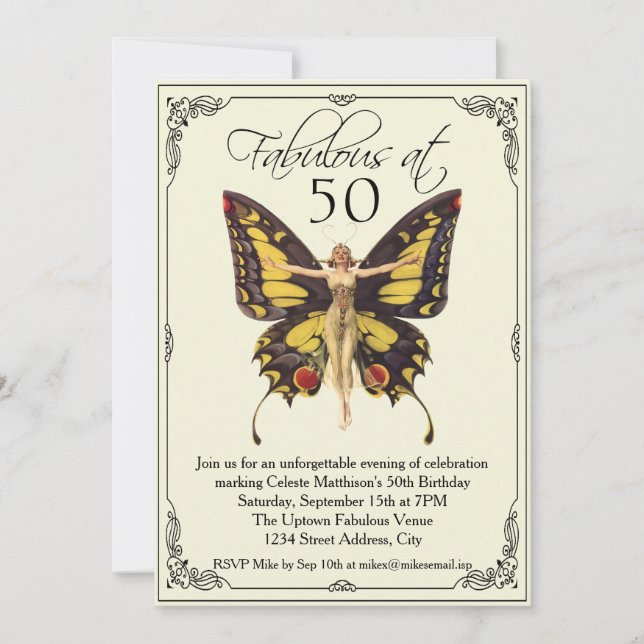 Invitation Vintage Flapper 50e anniversaire (Devant)