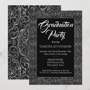 Invitation Vintage Fleur de Lis Damask Graduation Grunge
