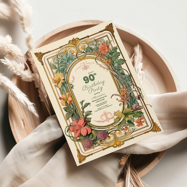 Invitation Vintage Floral Art Nouveau 90e anniversaire (Créateur téléchargé)