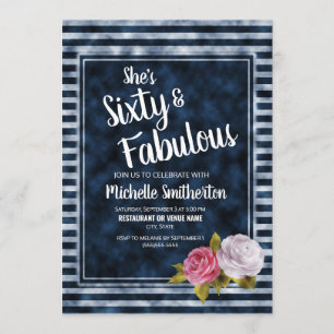 Invitation Vintage Floral Bleu Blancs 60e anniversaire
