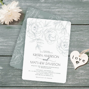 Invitation Vintage Floral Blue Grey Mariage moderne
