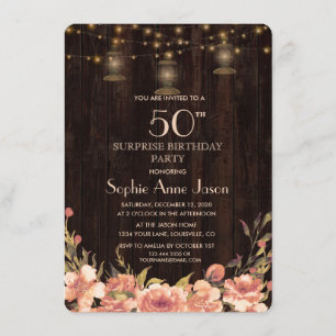 Invitation Vintage Floral Bois Vieux Lanternes 50 Anniversair
